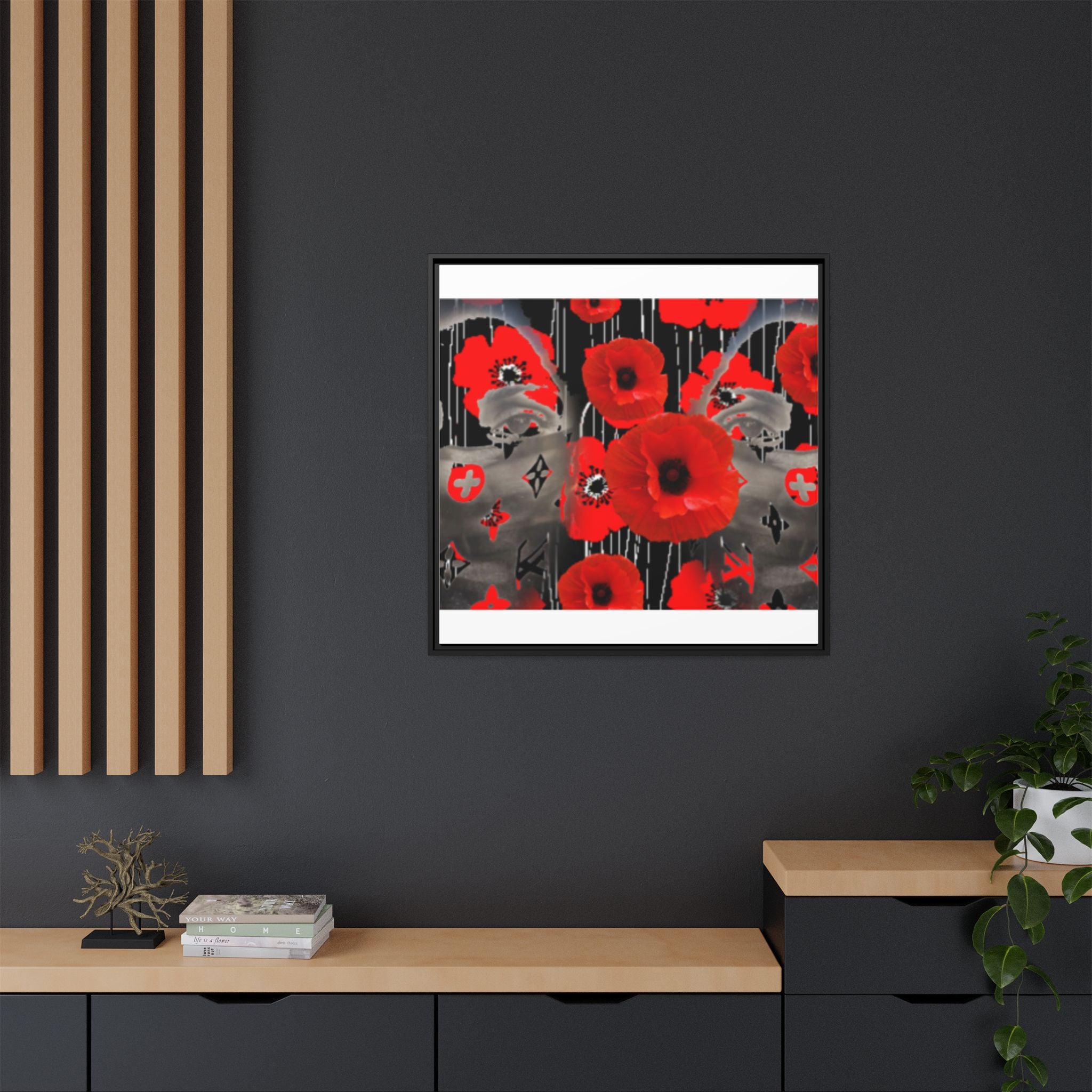 Framed Poppy Canvas Art — Bold Red Floral Wall Decor