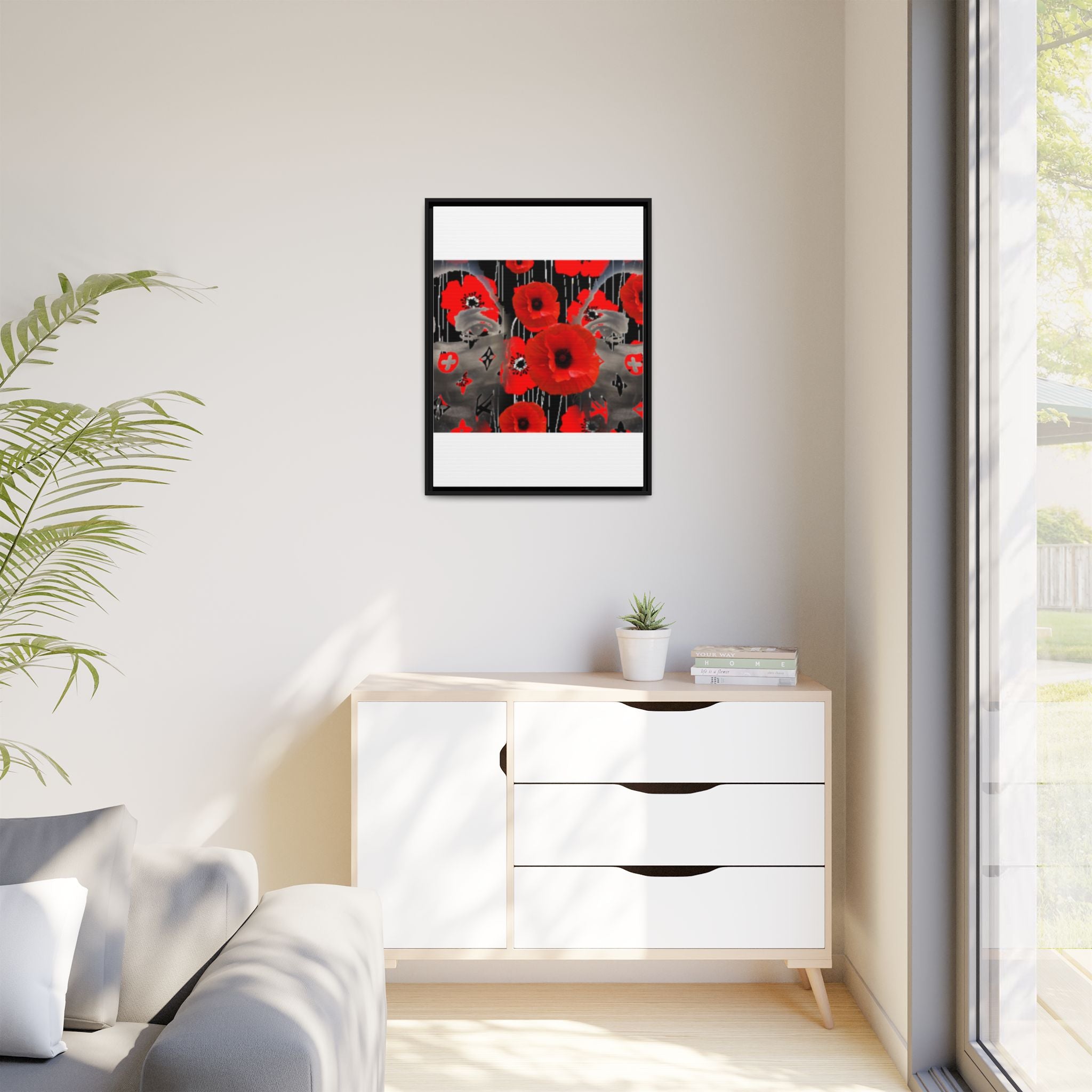 Framed Poppy Canvas Art — Bold Red Floral Wall Decor