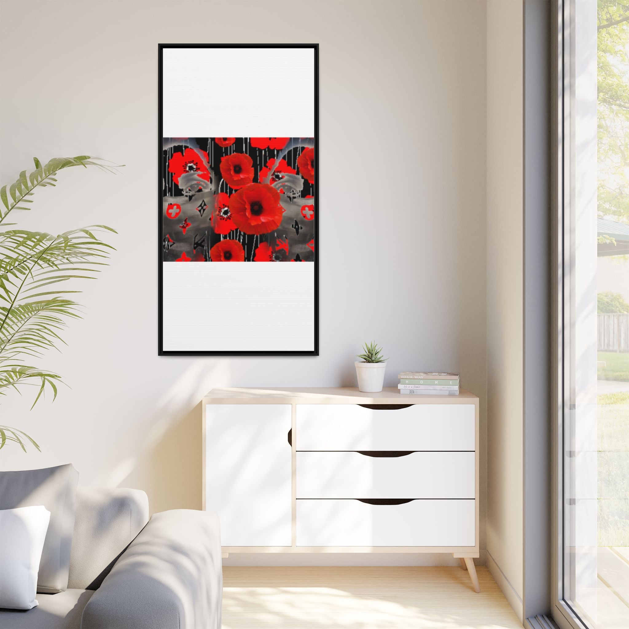 Framed Poppy Canvas Art — Bold Red Floral Wall Decor