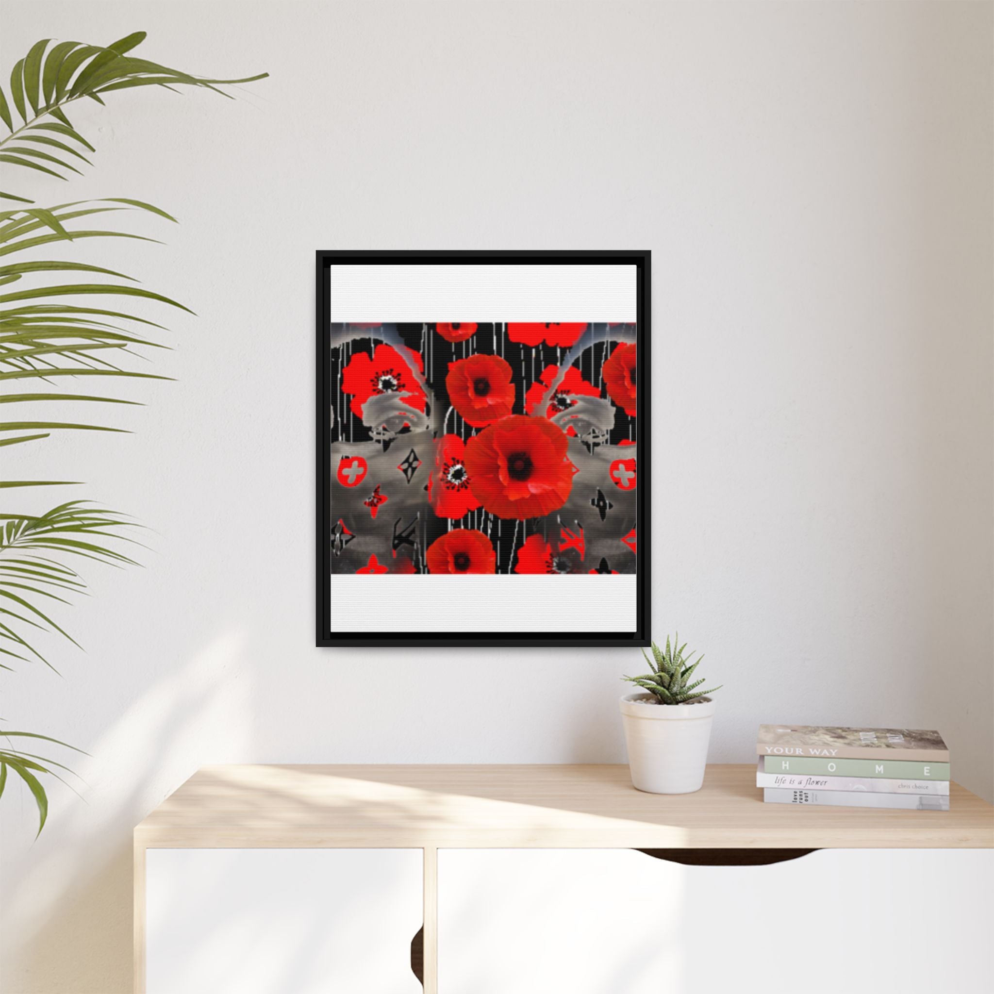 Framed Poppy Canvas Art — Bold Red Floral Wall Decor