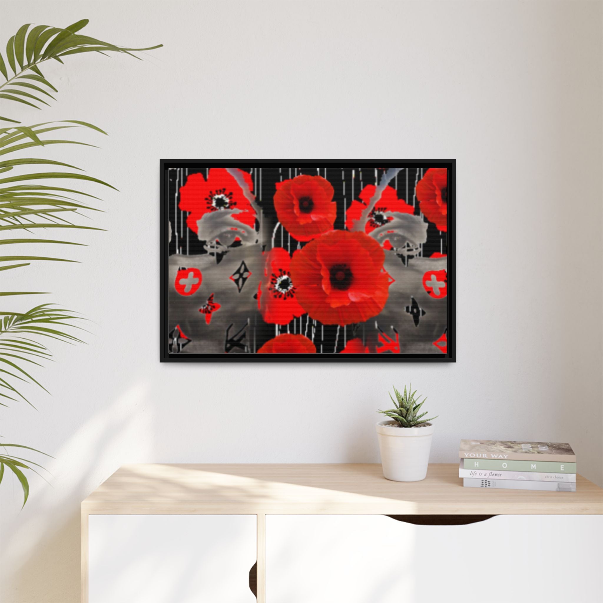 Framed Poppy Canvas Art — Bold Red Floral Wall Decor