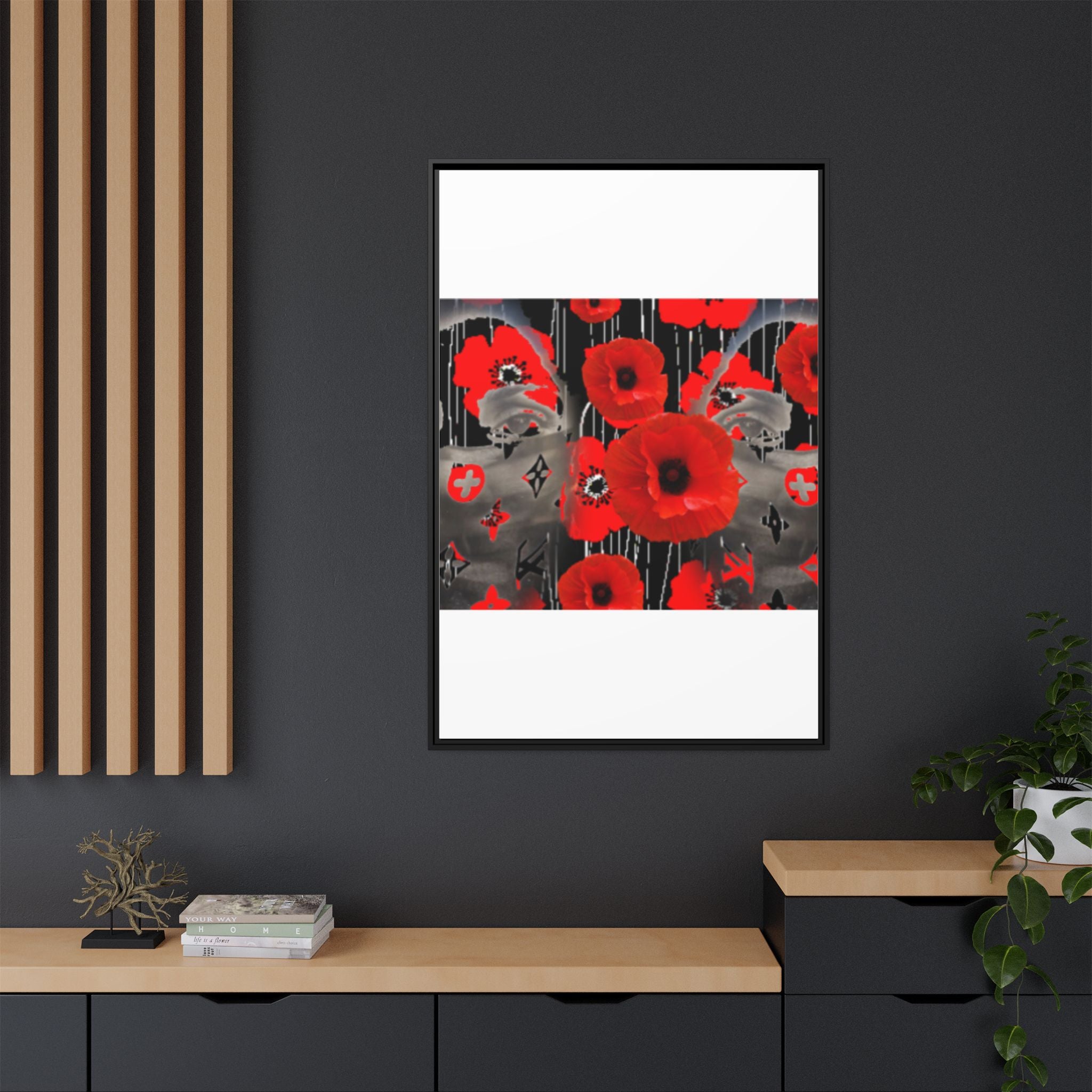 Framed Poppy Canvas Art — Bold Red Floral Wall Decor