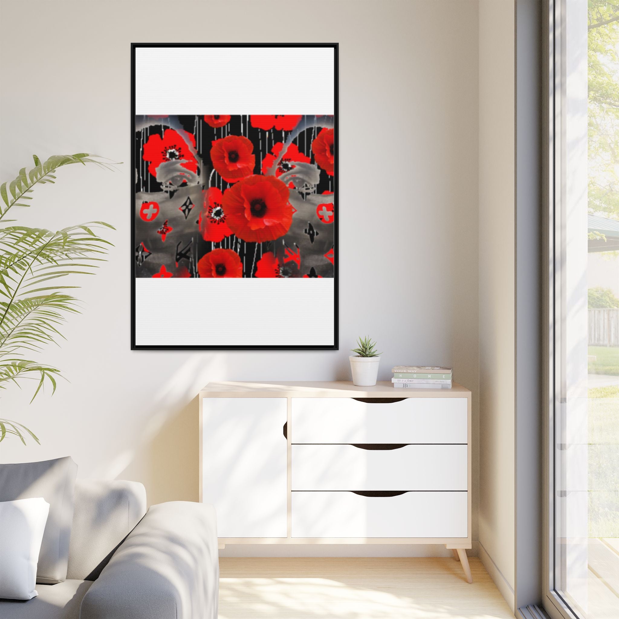 Framed Poppy Canvas Art — Bold Red Floral Wall Decor