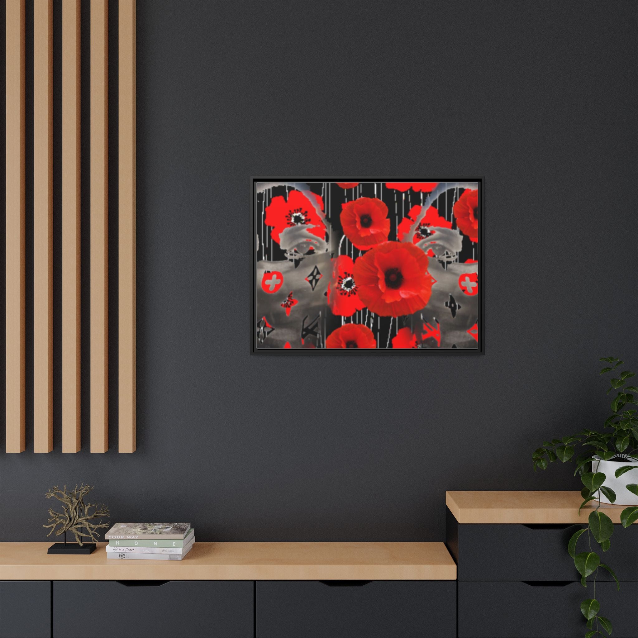 Framed Poppy Canvas Art — Bold Red Floral Wall Decor