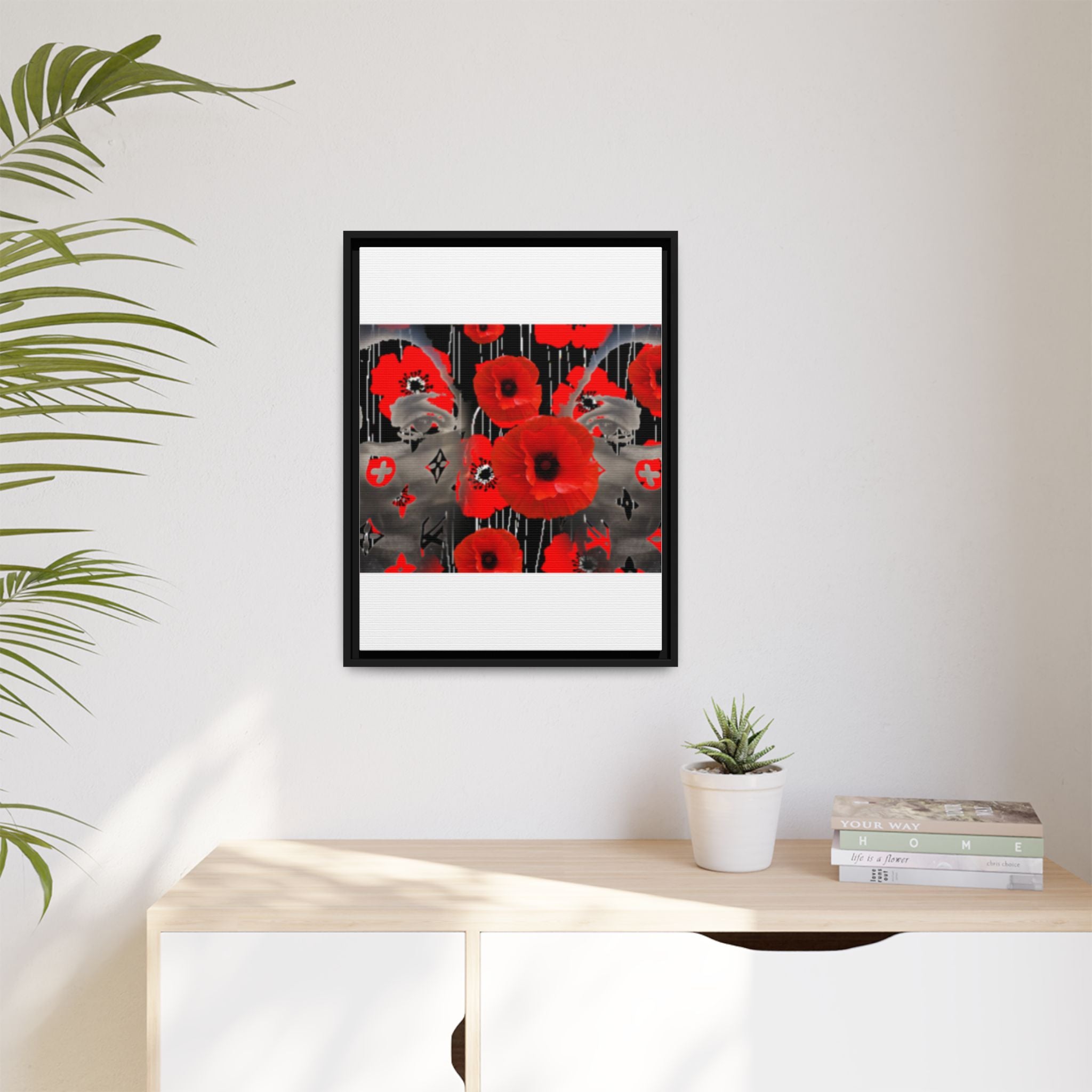 Framed Poppy Canvas Art — Bold Red Floral Wall Decor