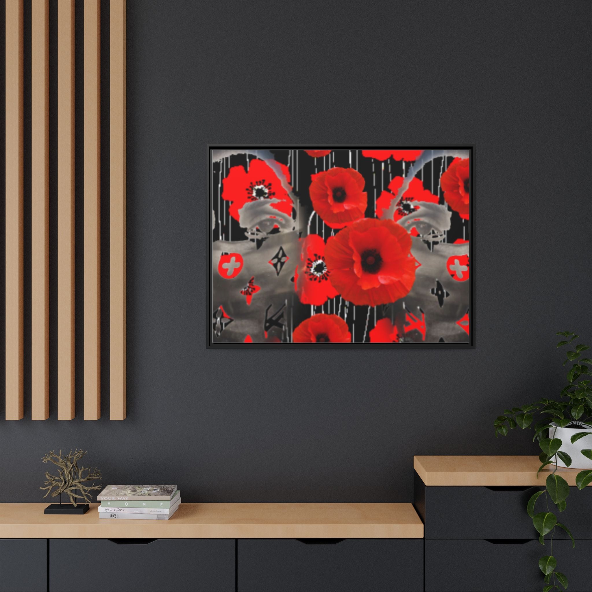 Framed Poppy Canvas Art — Bold Red Floral Wall Decor