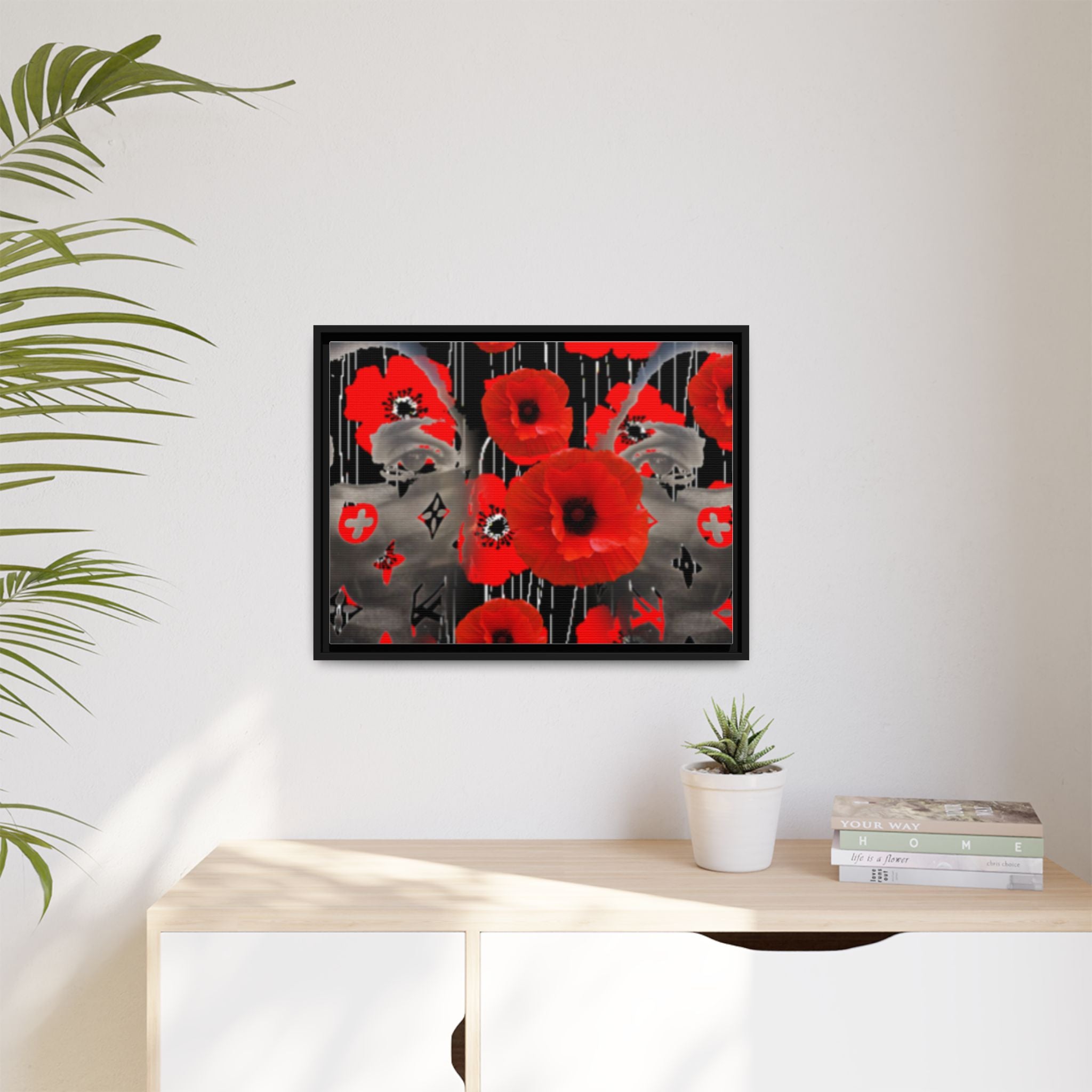 Framed Poppy Canvas Art — Bold Red Floral Wall Decor