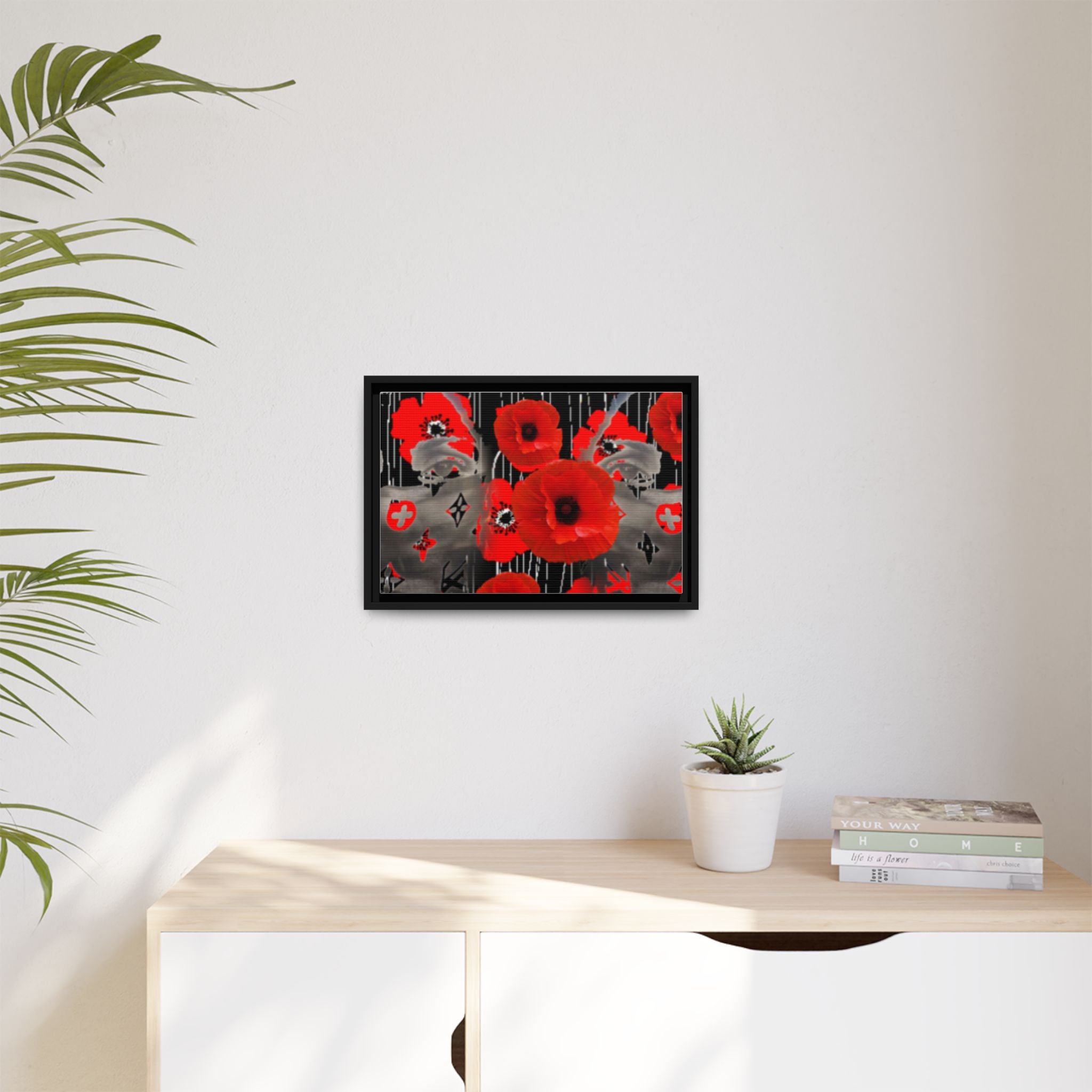 Framed Poppy Canvas Art — Bold Red Floral Wall Decor