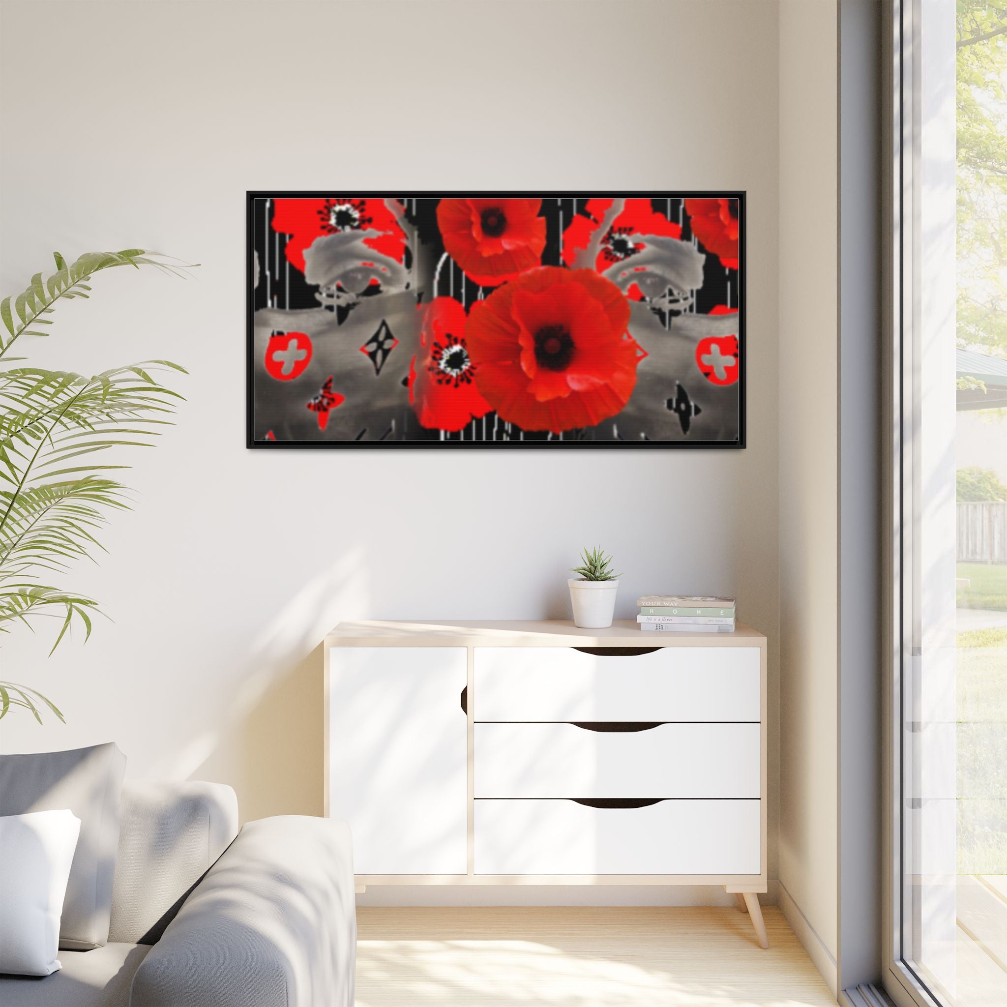 Framed Poppy Canvas Art — Bold Red Floral Wall Decor