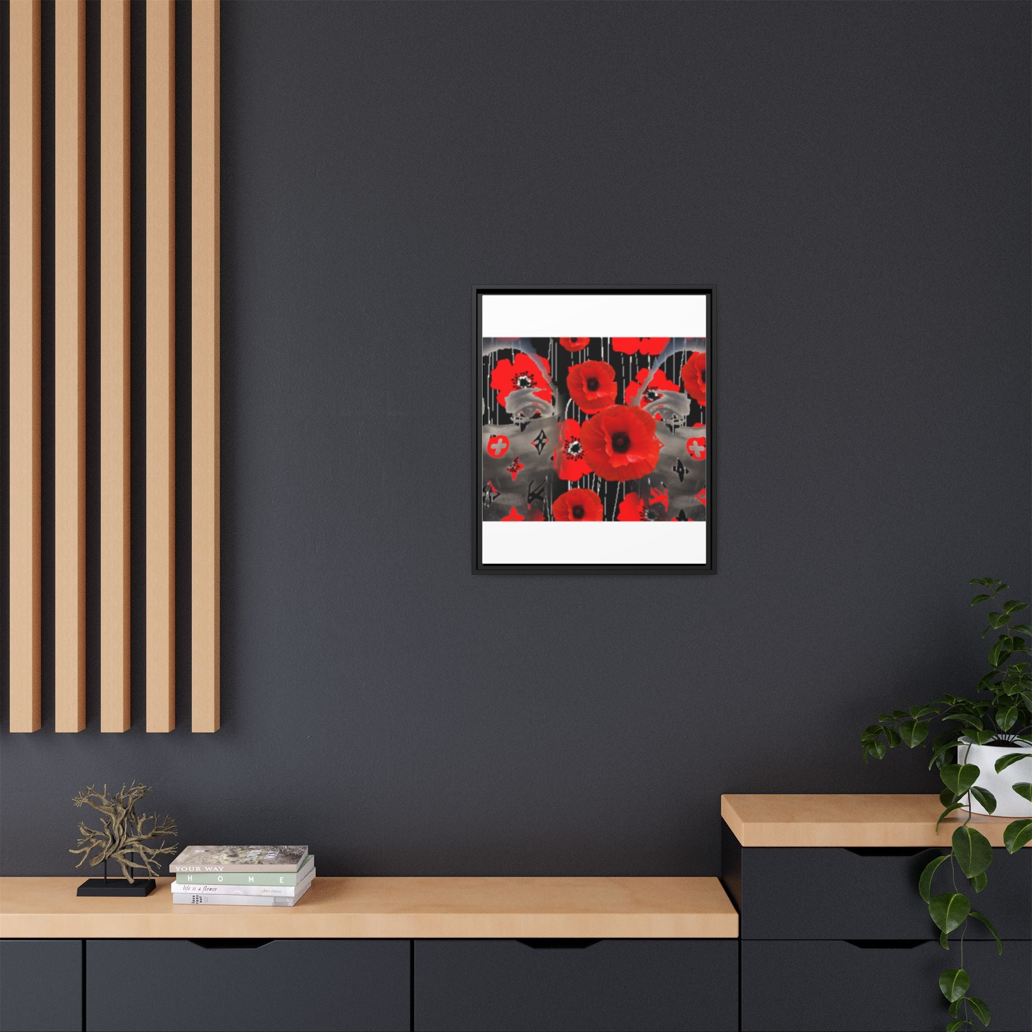 Framed Poppy Canvas Art — Bold Red Floral Wall Decor