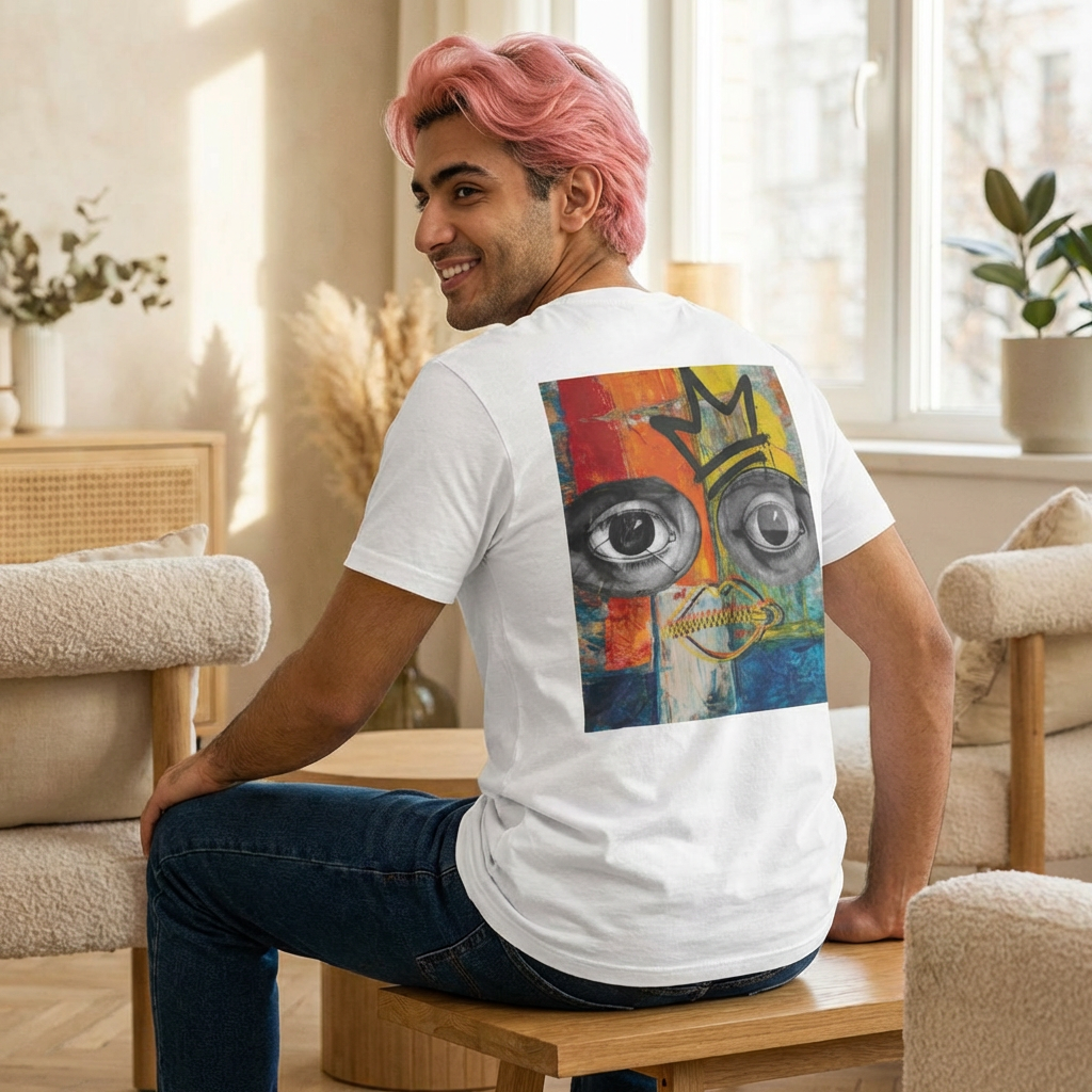Abstract Crowned Face Graphic Tee — Street Art Pop Surrealism T-Shirt