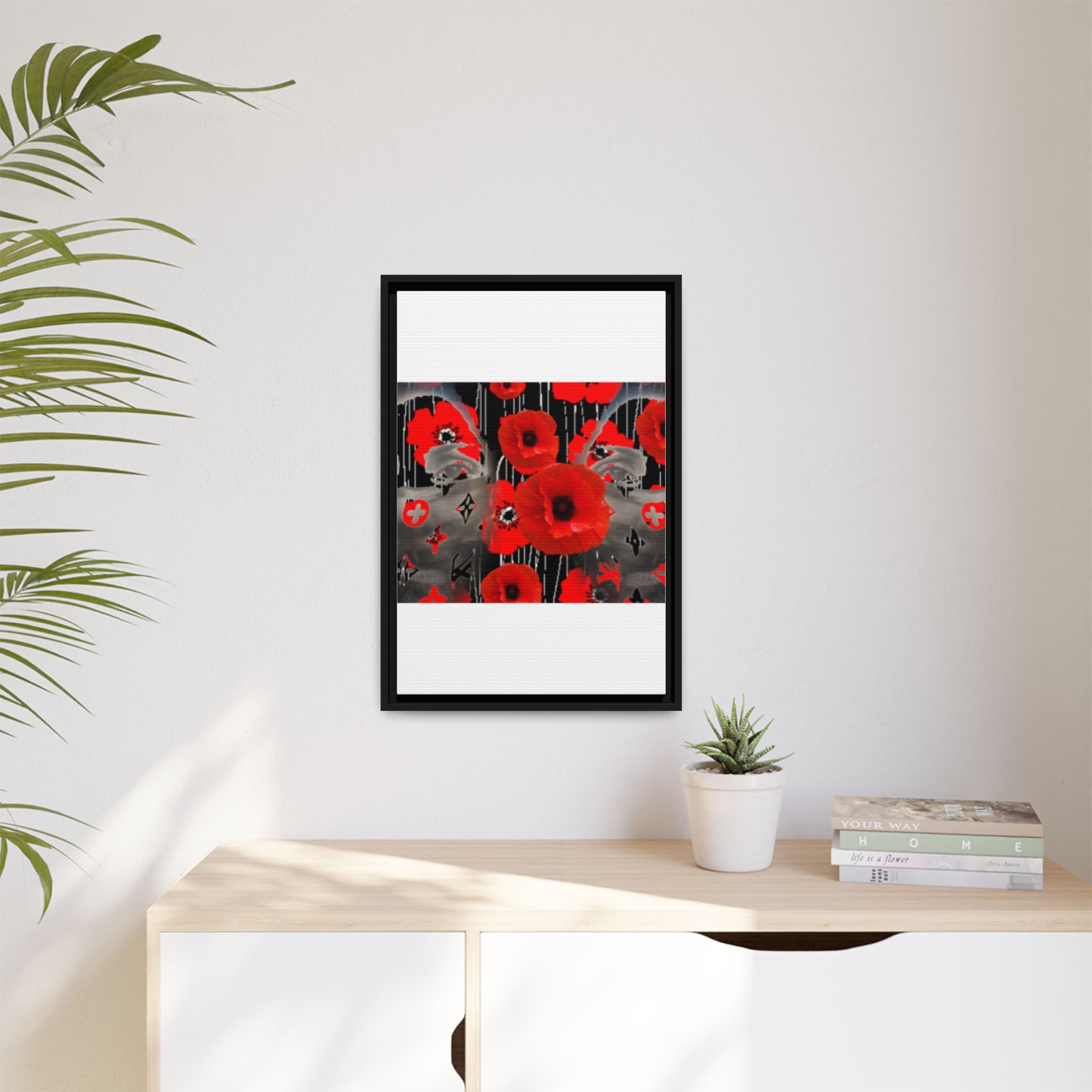 Framed Poppy Canvas Art — Bold Red Floral Wall Decor