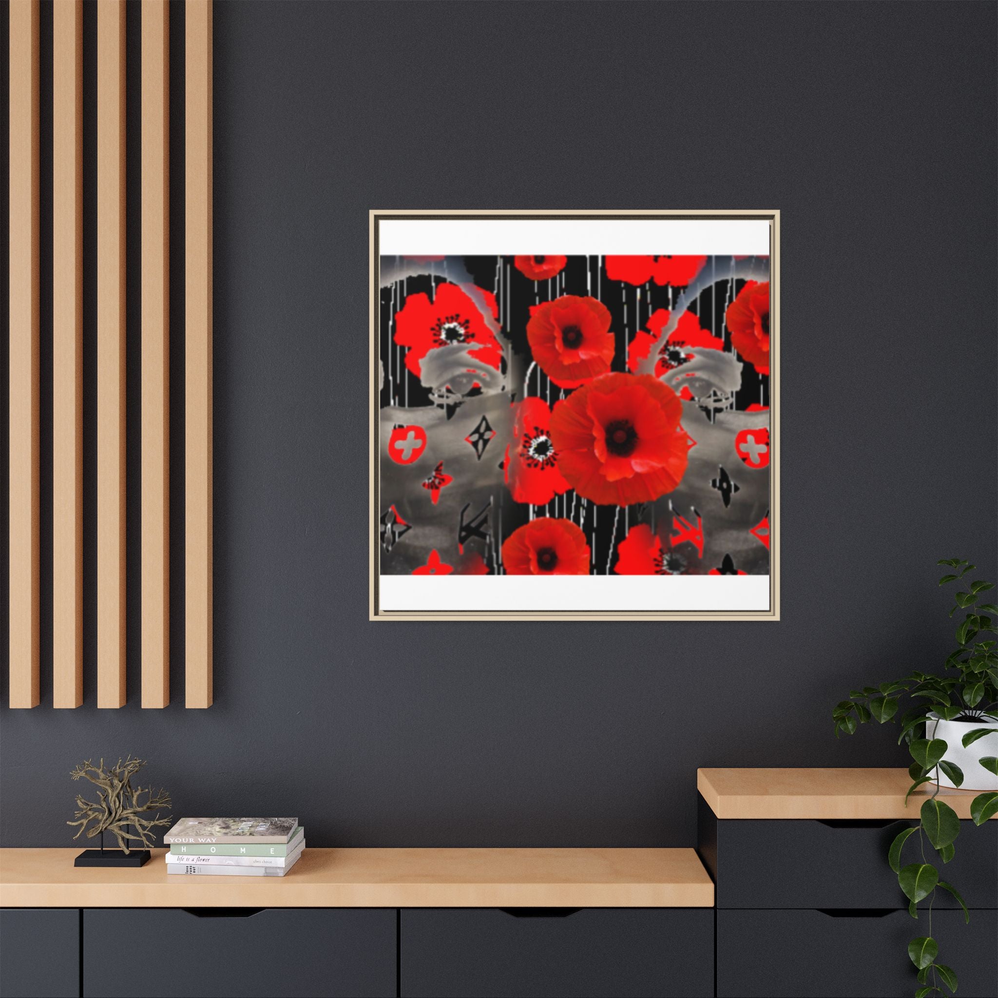 Framed Poppy Canvas Art — Bold Red Floral Wall Decor