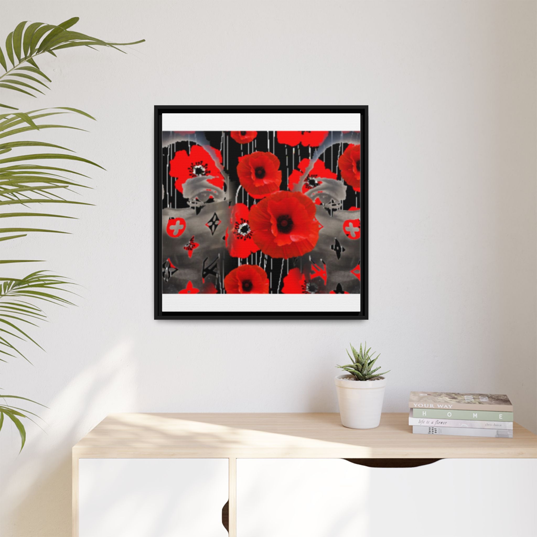 Framed Poppy Canvas Art — Bold Red Floral Wall Decor