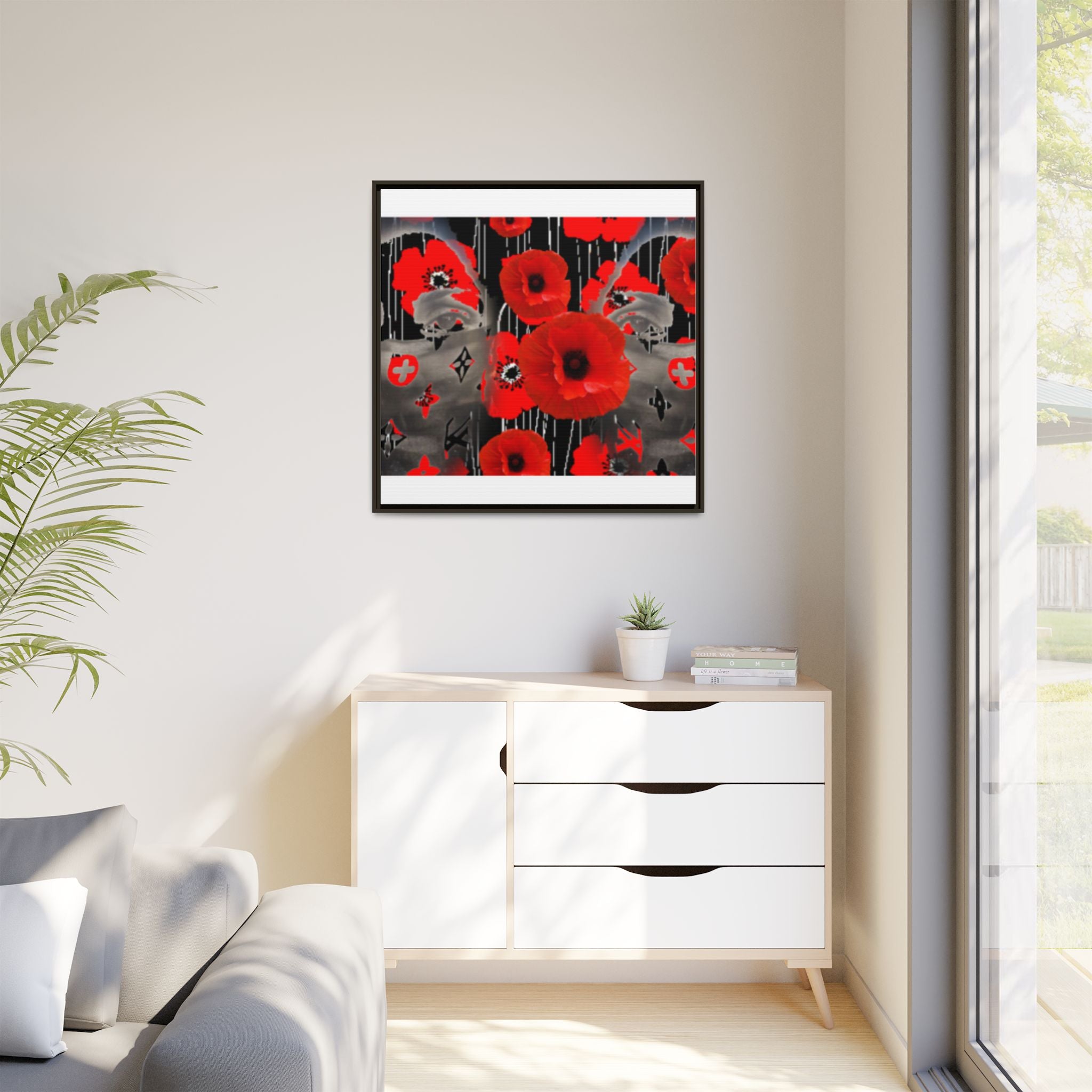 Framed Poppy Canvas Art — Bold Red Floral Wall Decor
