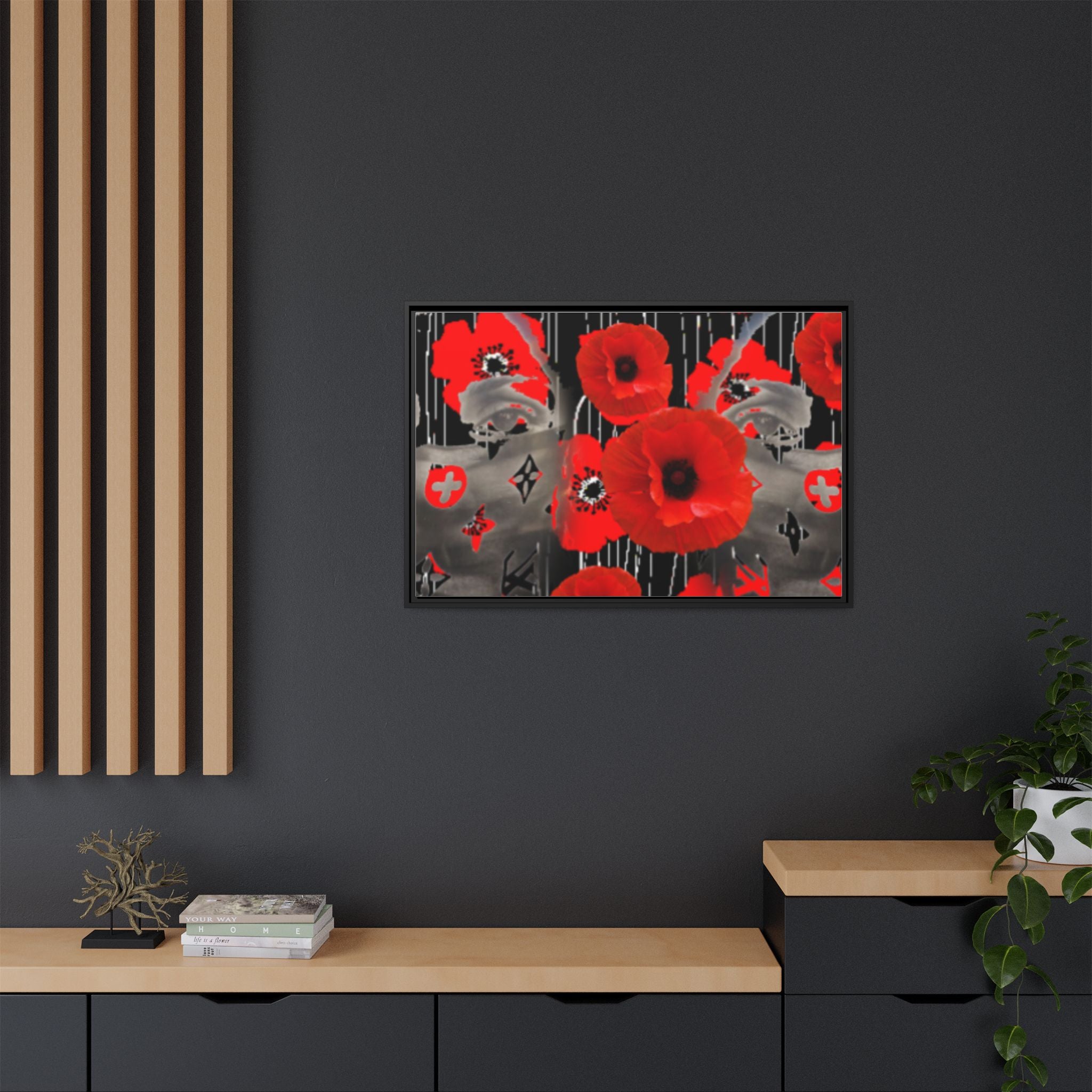Framed Poppy Canvas Art — Bold Red Floral Wall Decor
