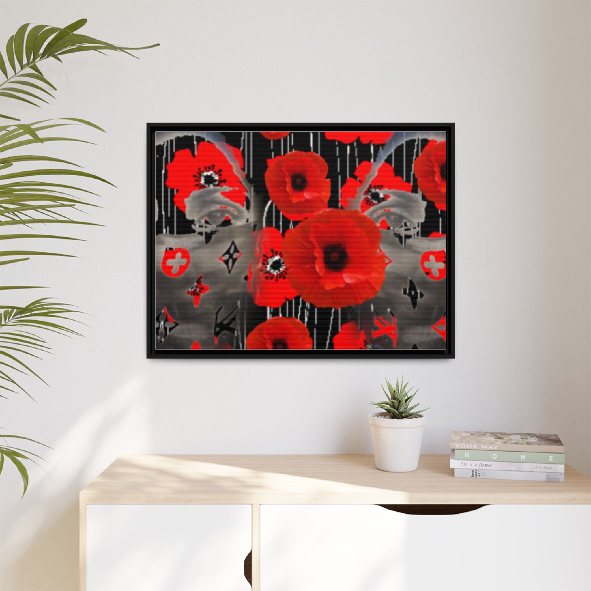 Framed Poppy Canvas Art — Bold Red Floral Wall Decor