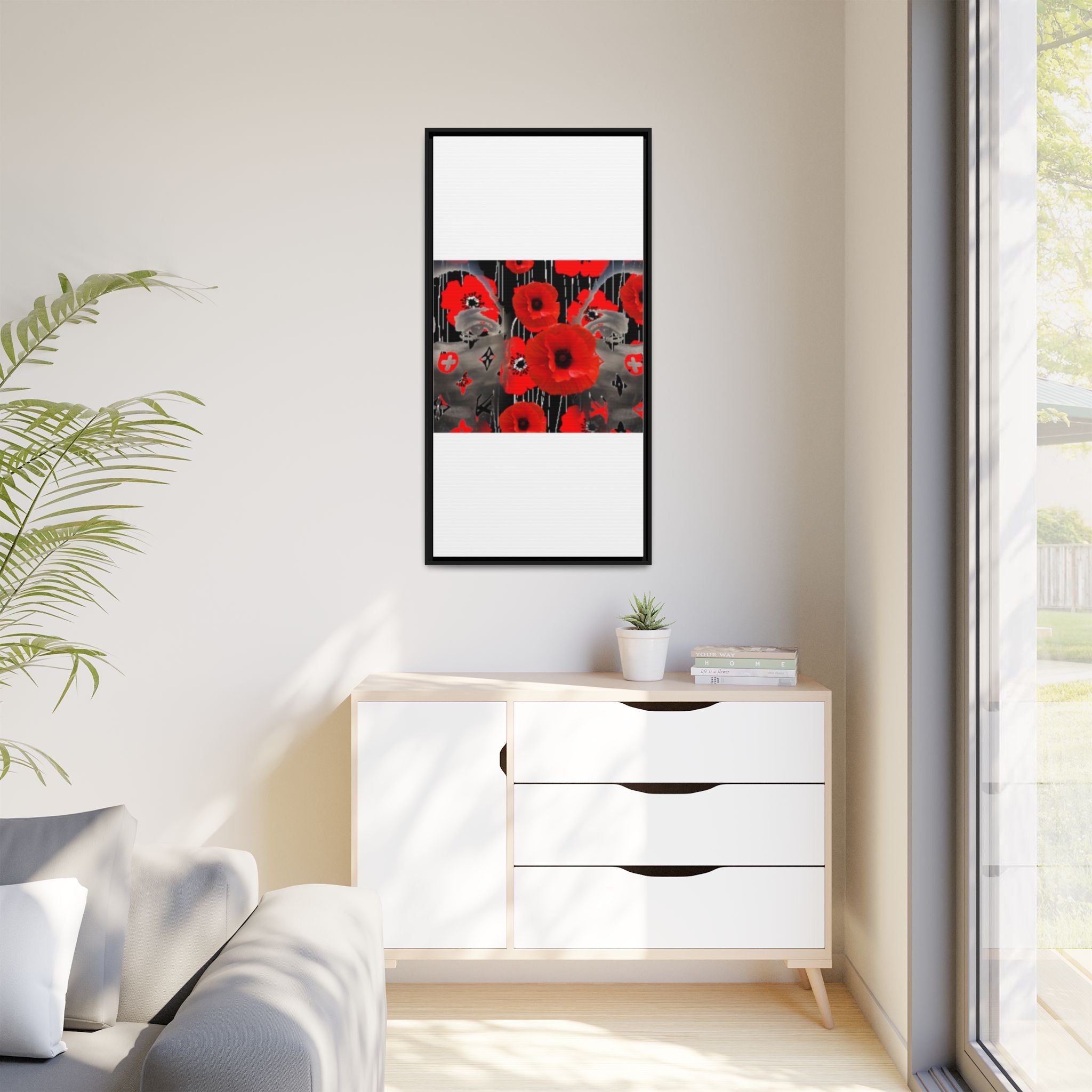 Framed Poppy Canvas Art — Bold Red Floral Wall Decor