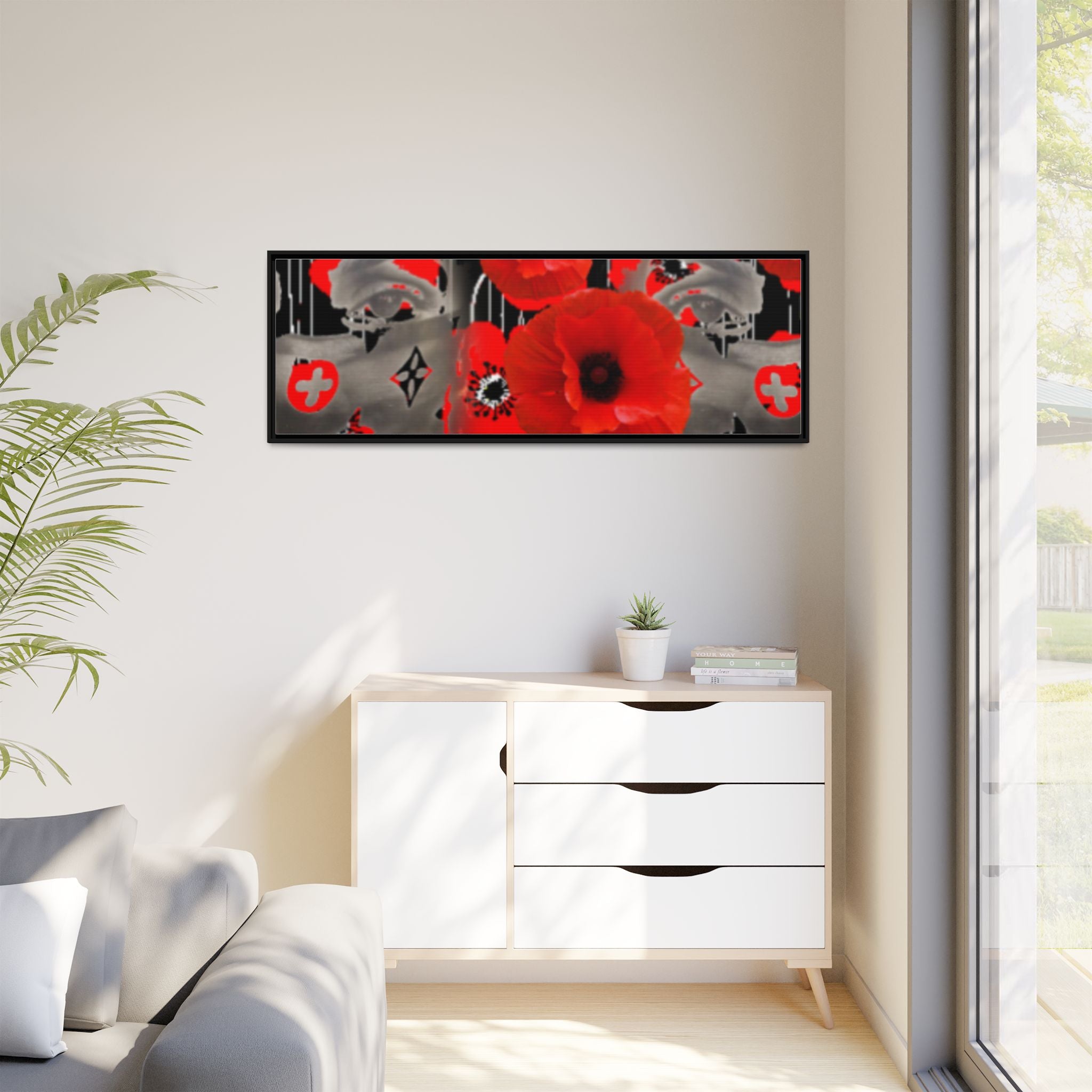 Framed Poppy Canvas Art — Bold Red Floral Wall Decor