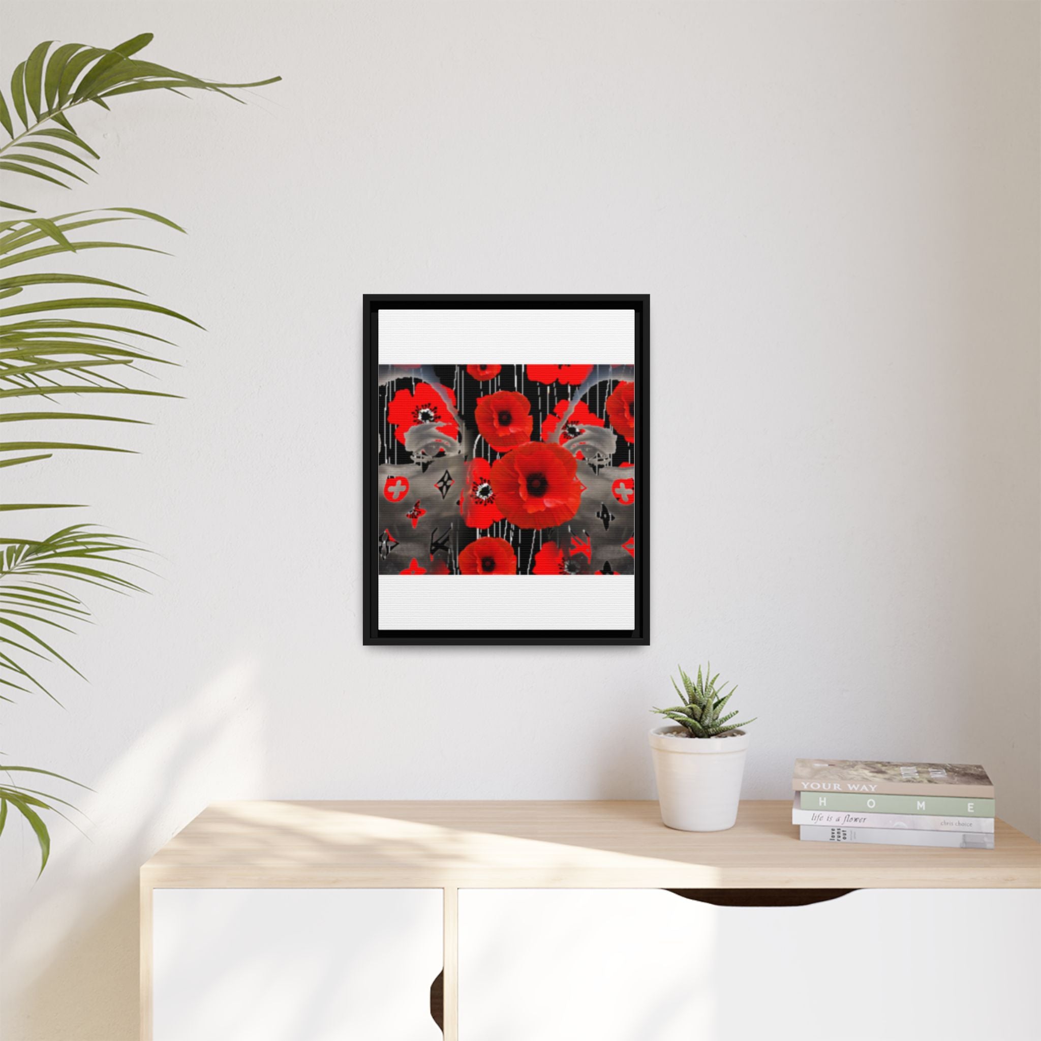 Framed Poppy Canvas Art — Bold Red Floral Wall Decor