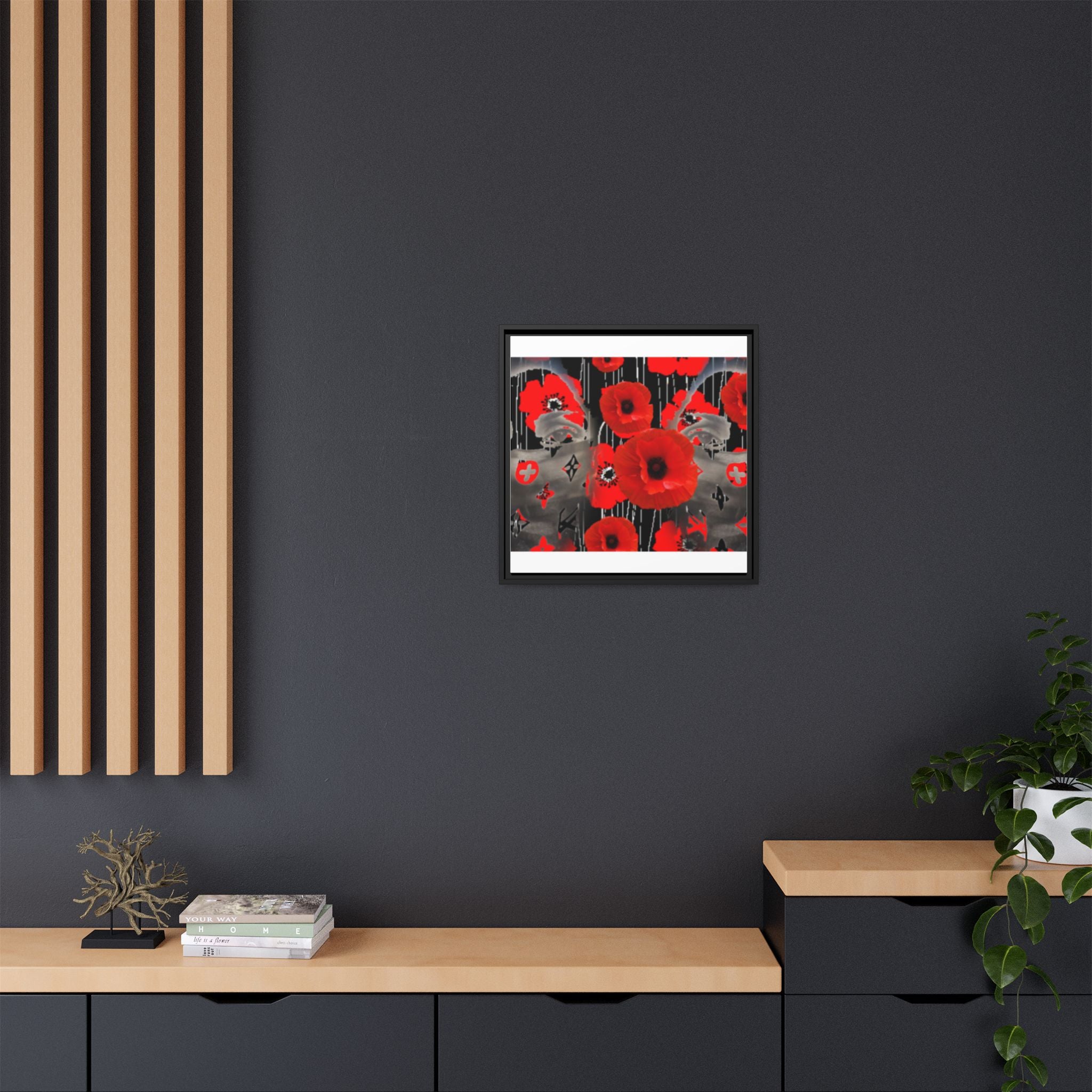Framed Poppy Canvas Art — Bold Red Floral Wall Decor