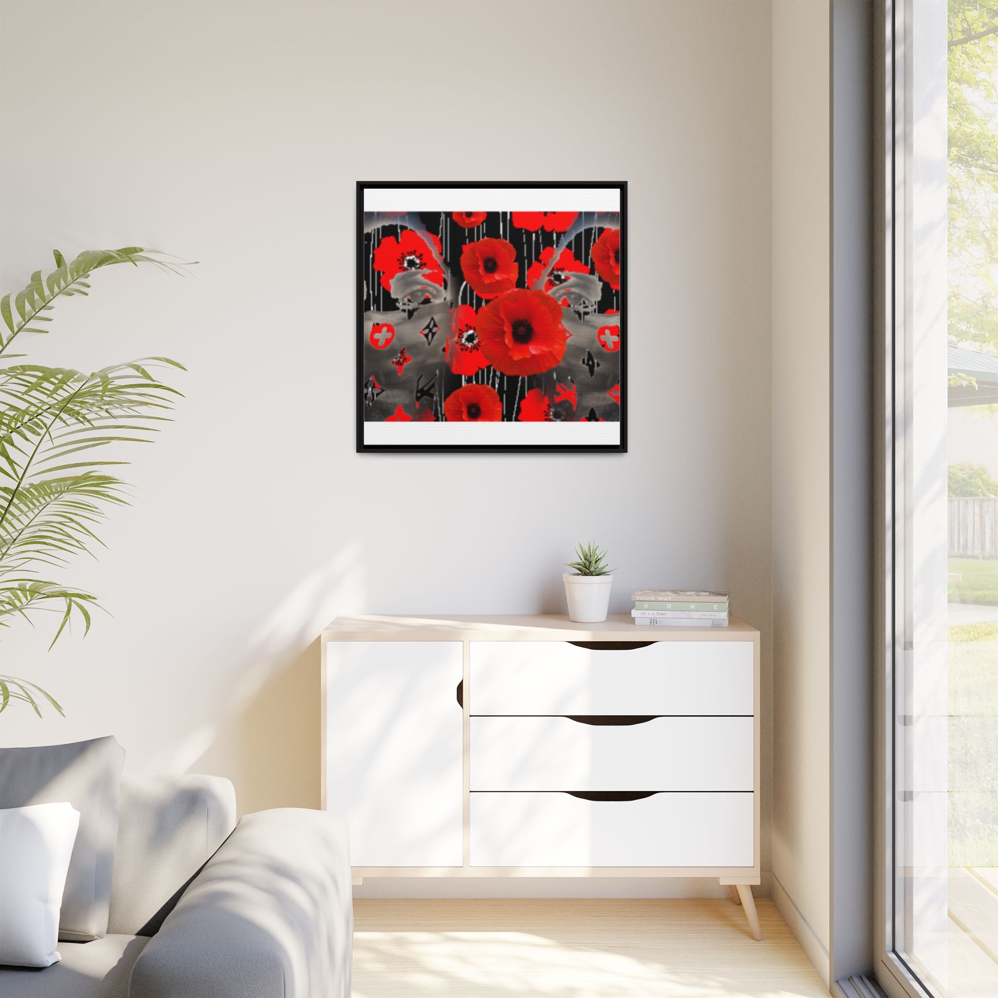 Framed Poppy Canvas Art — Bold Red Floral Wall Decor