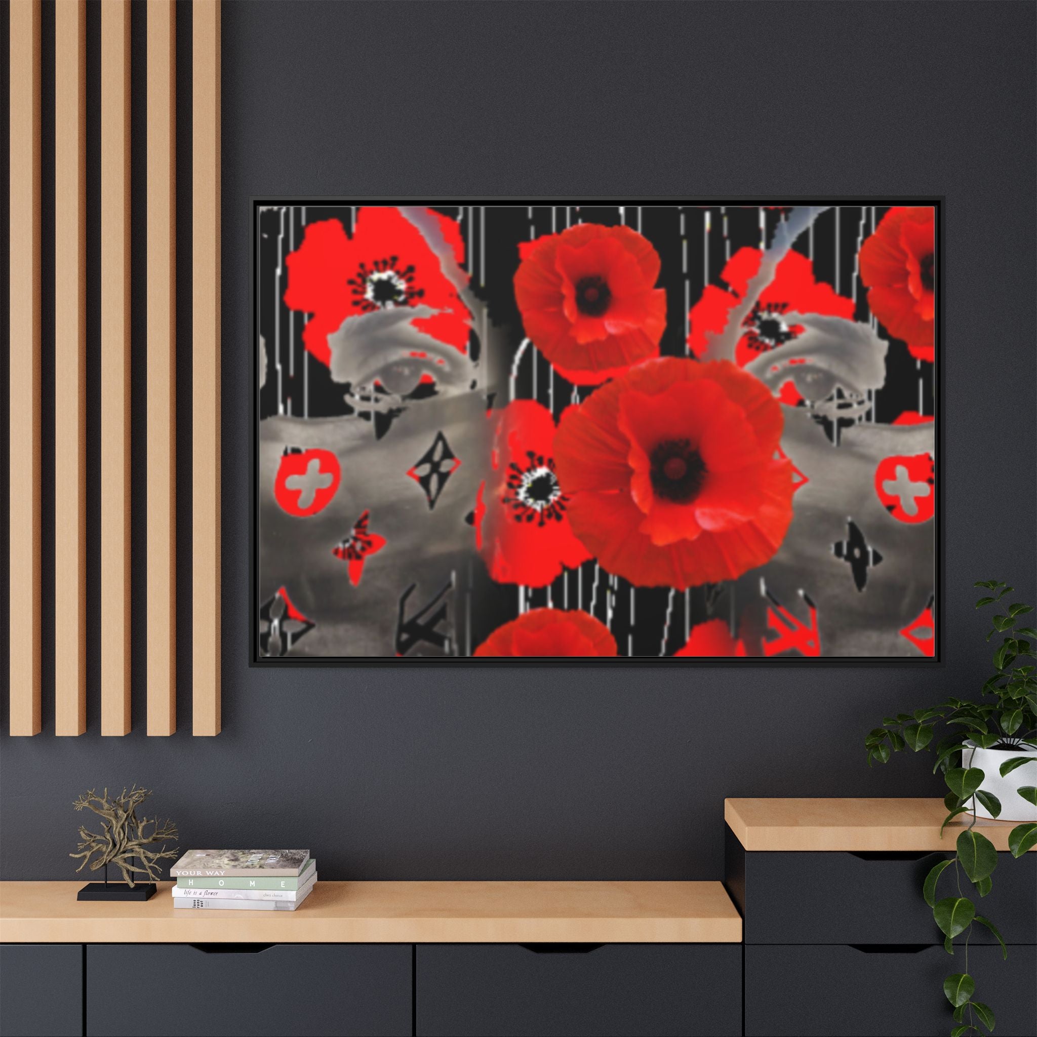 Framed Poppy Canvas Art — Bold Red Floral Wall Decor