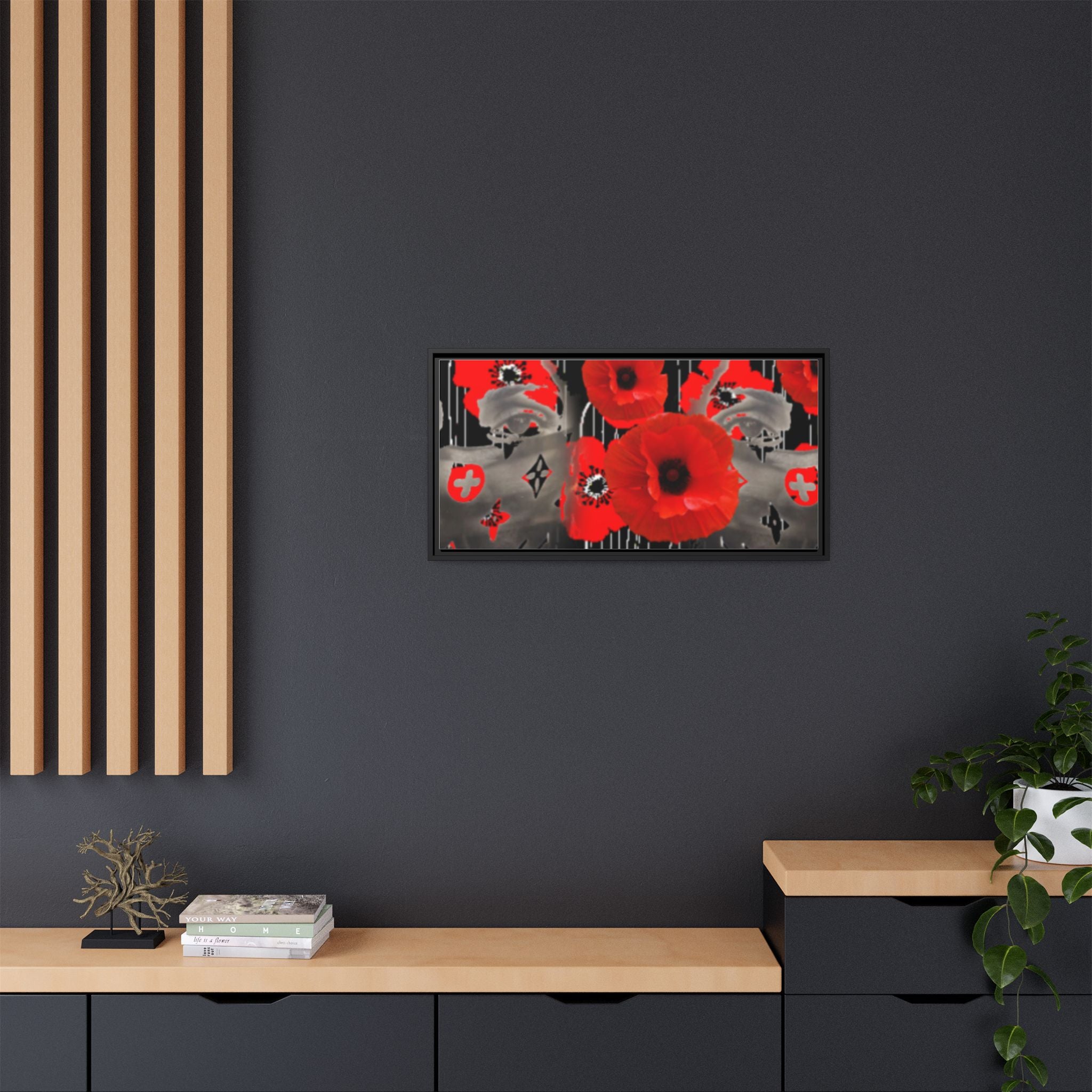 Framed Poppy Canvas Art — Bold Red Floral Wall Decor