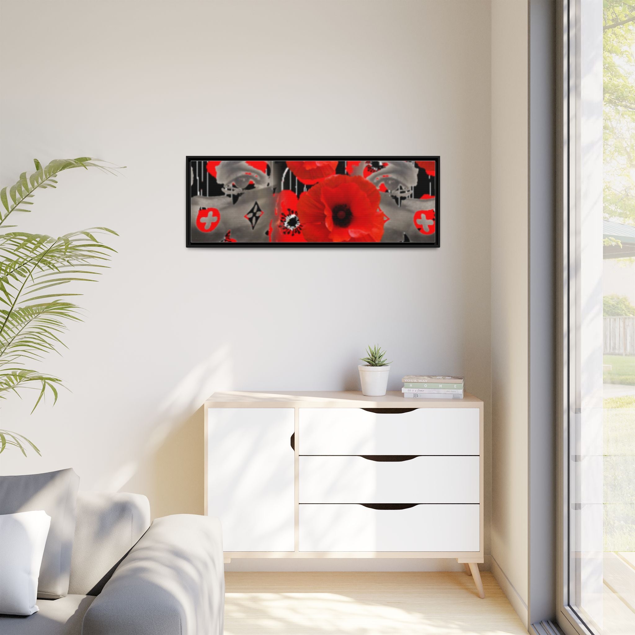 Framed Poppy Canvas Art — Bold Red Floral Wall Decor