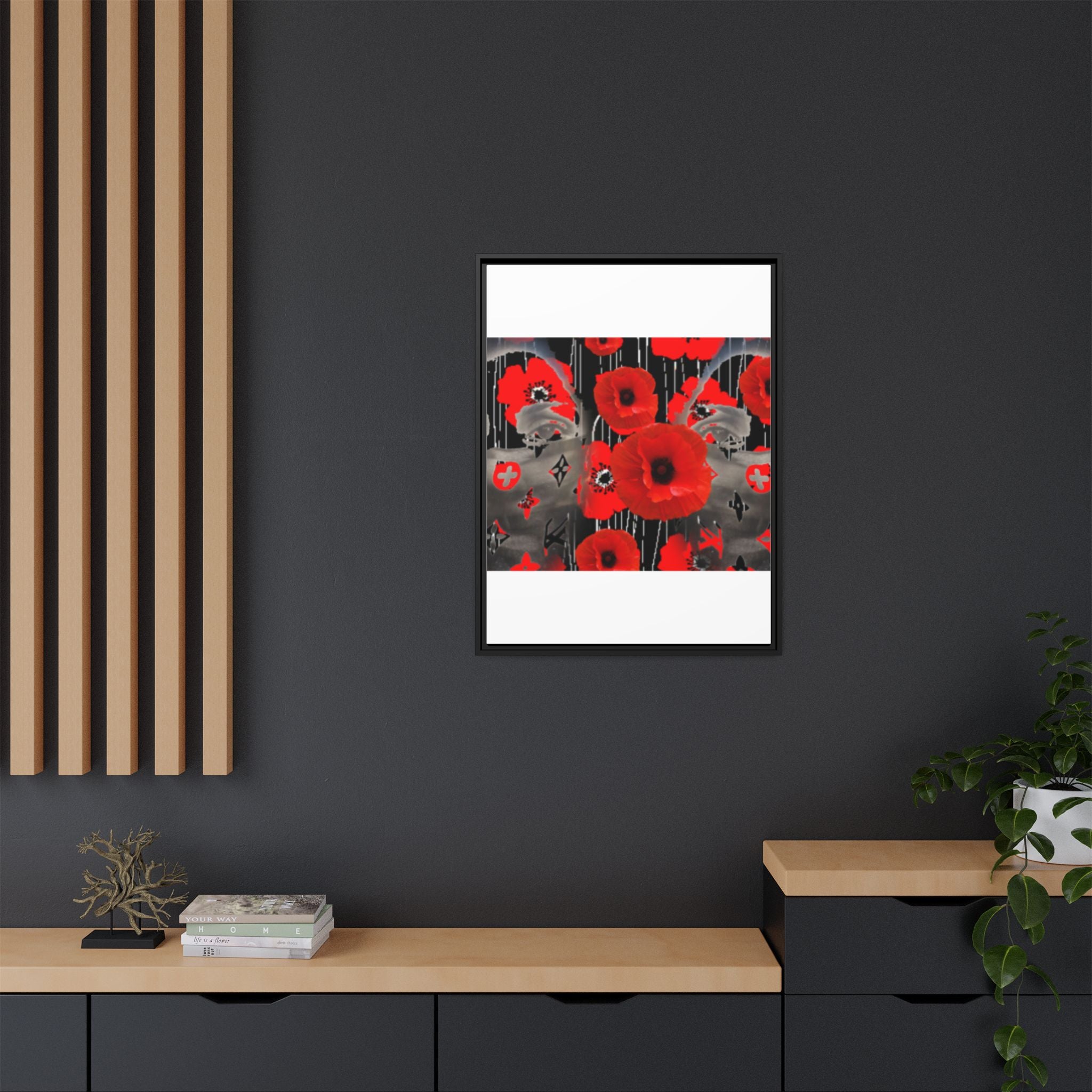 Framed Poppy Canvas Art — Bold Red Floral Wall Decor
