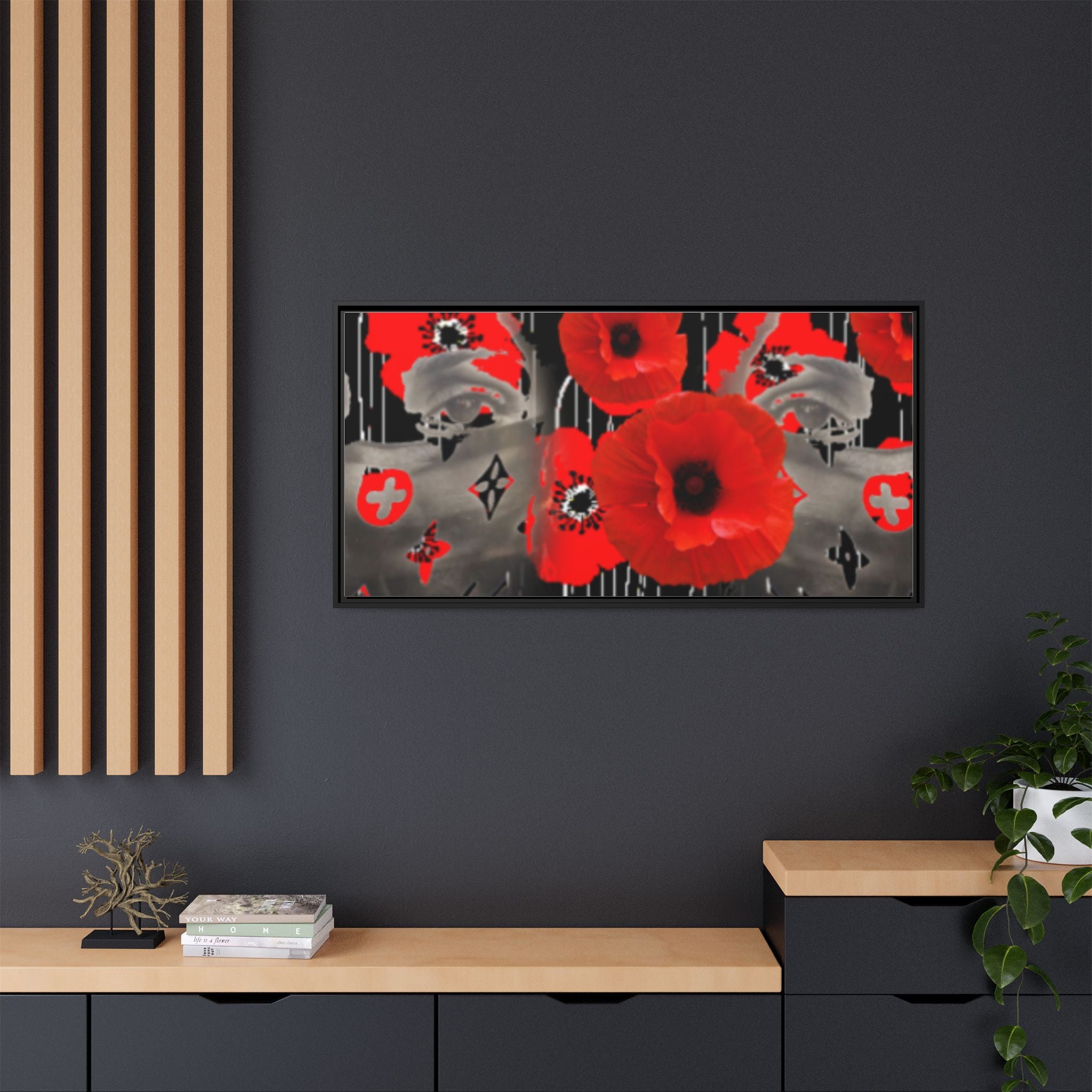 Framed Poppy Canvas Art — Bold Red Floral Wall Decor
