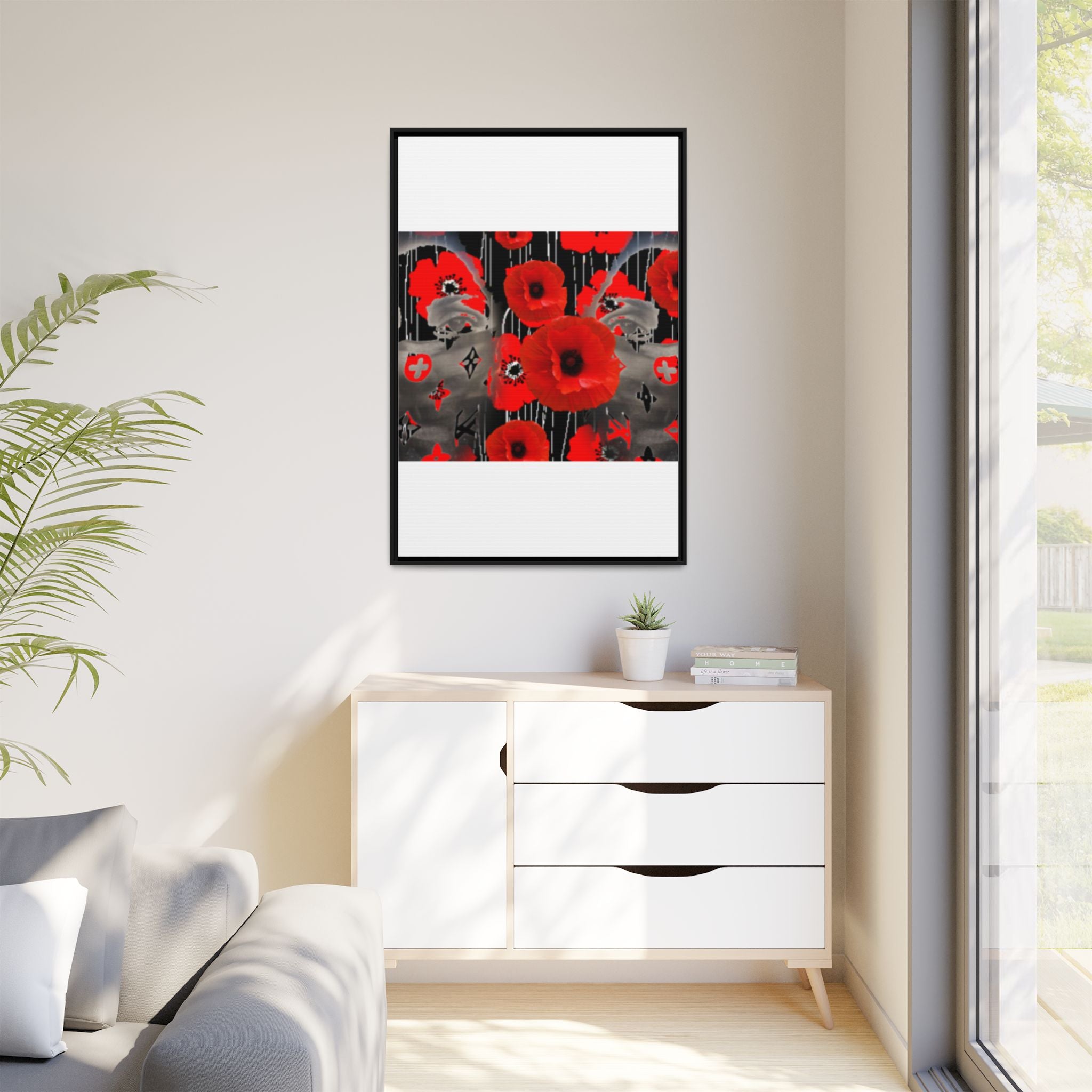 Framed Poppy Canvas Art — Bold Red Floral Wall Decor